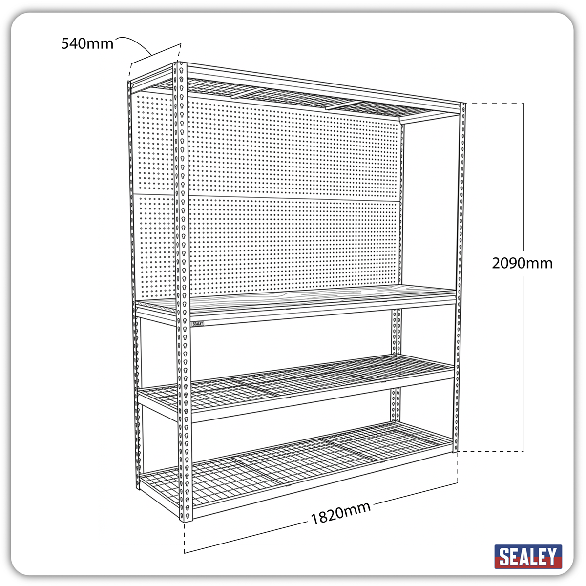 Sealey APMWB1 Heavy-Duty Modular Workbench with Racking & Pegboard 300kg Capacity Per Level