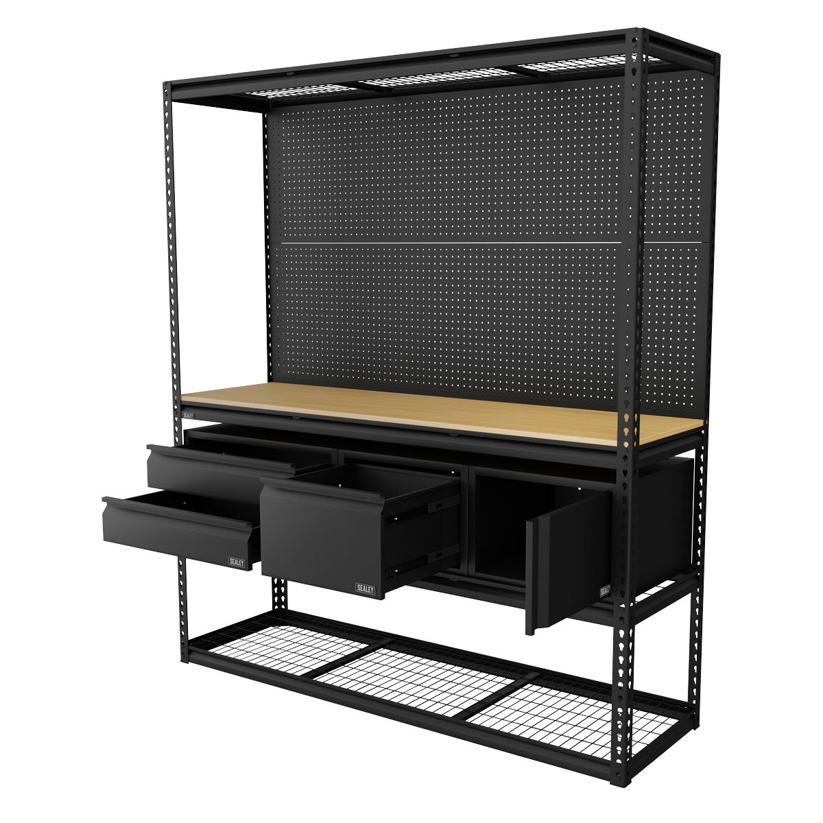 Sealey APMWBCOMBO1 Heavy-Duty Modular Workbench & Racking Kit with 3 Storage Units