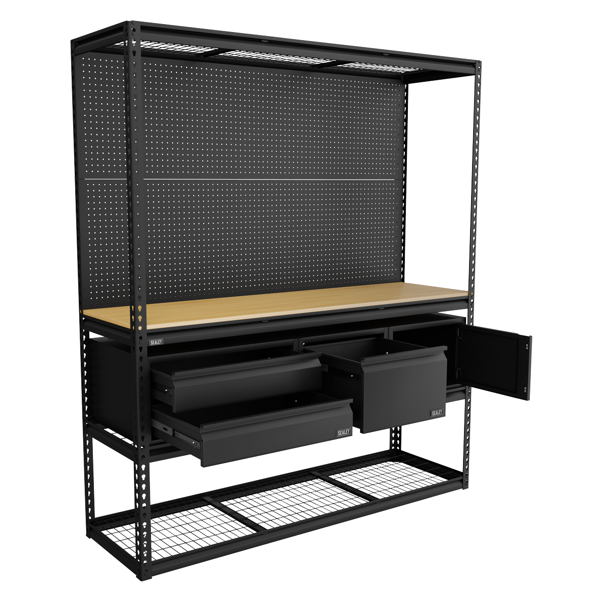 Sealey APMWBCOMBO1 Heavy-Duty Modular Workbench & Racking Kit with 3 Storage Units