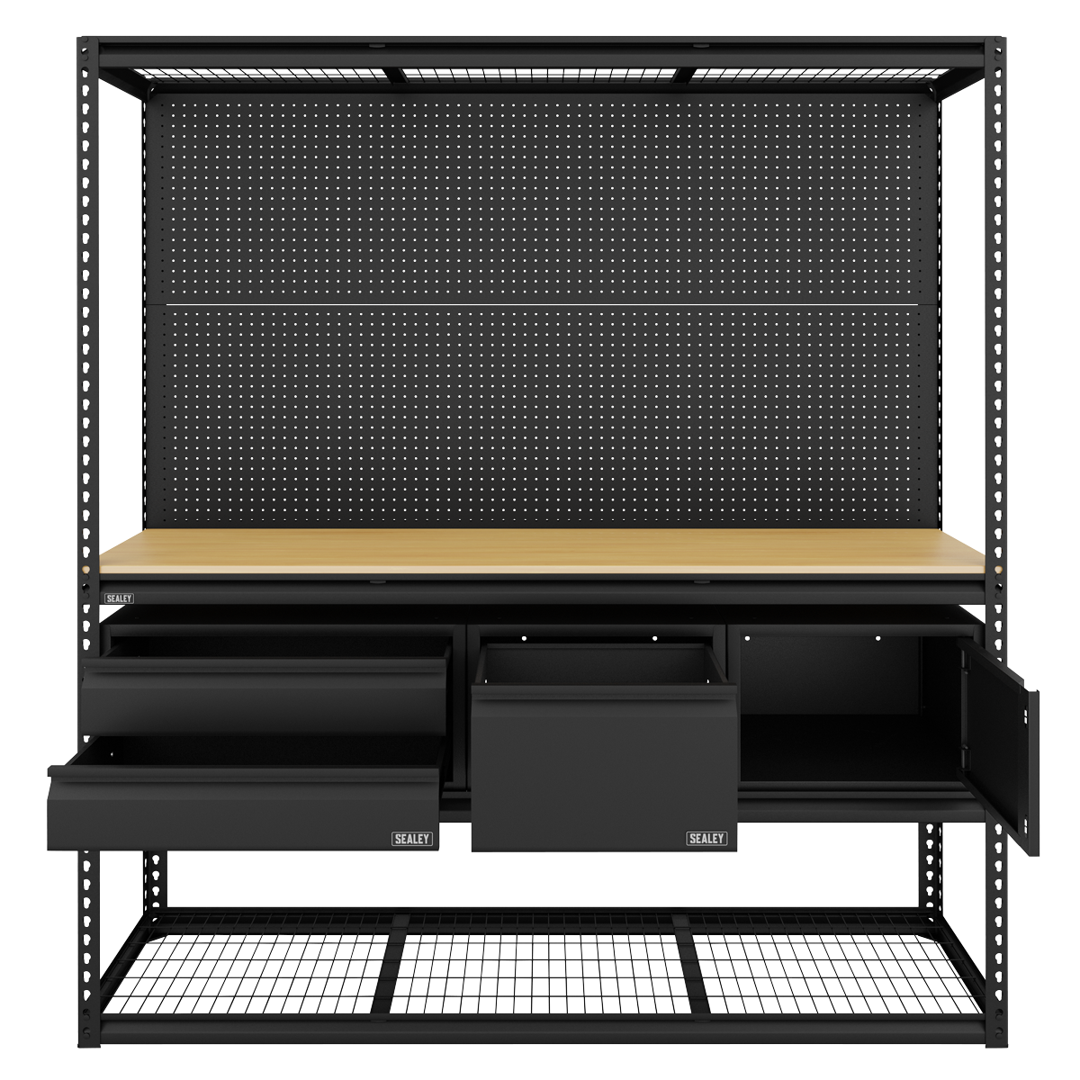 Sealey APMWBCOMBO1 Heavy-Duty Modular Workbench & Racking Kit with 3 Storage Units