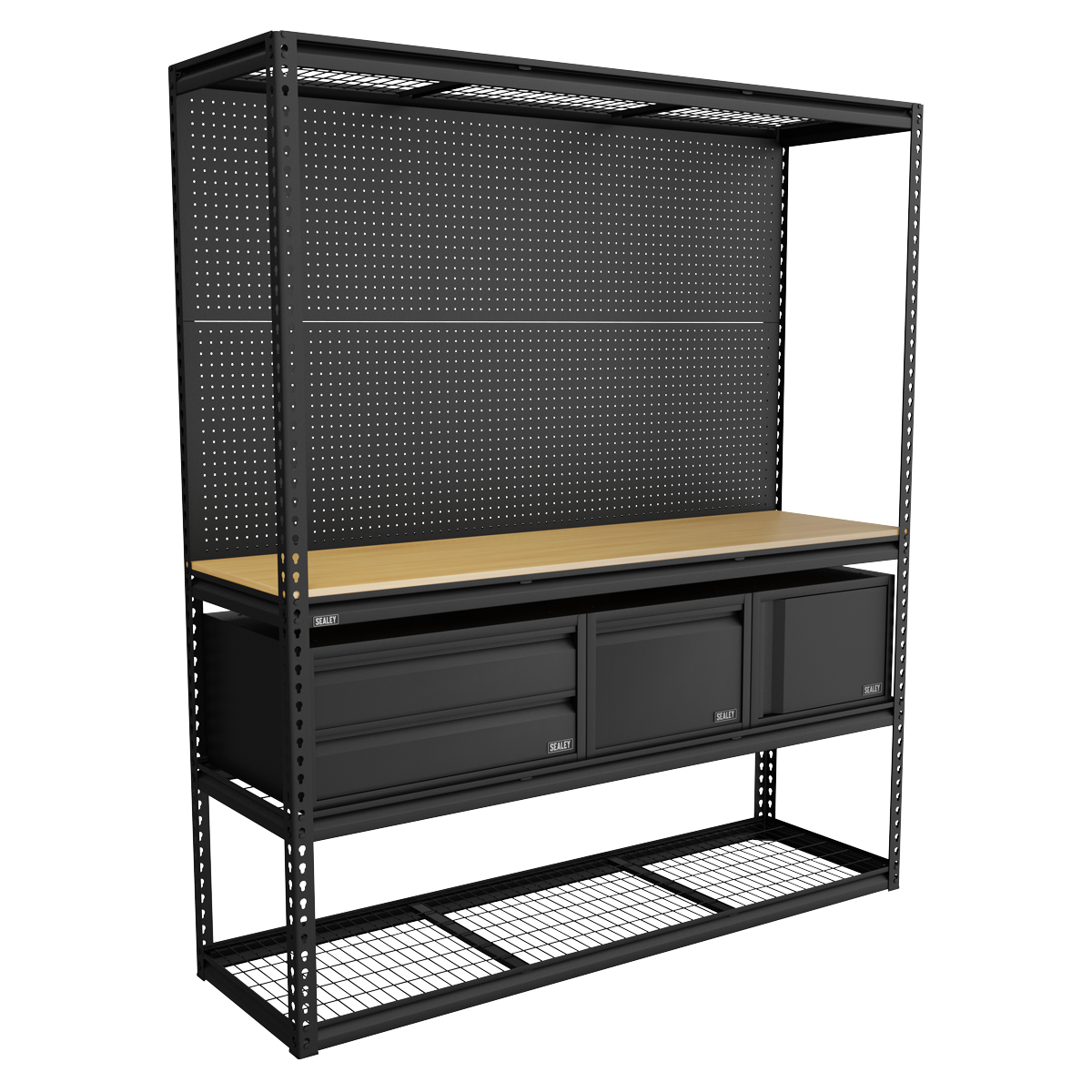 Sealey APMWBCOMBO1 Heavy-Duty Modular Workbench & Racking Kit with 3 Storage Units