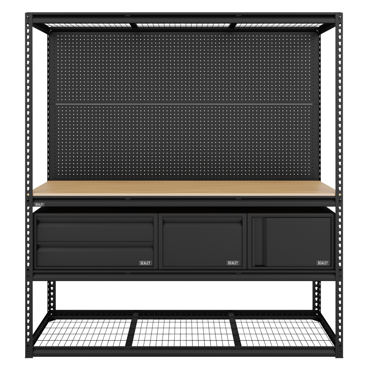 Sealey APMWBCOMBO1 Heavy-Duty Modular Workbench & Racking Kit with 3 Storage Units