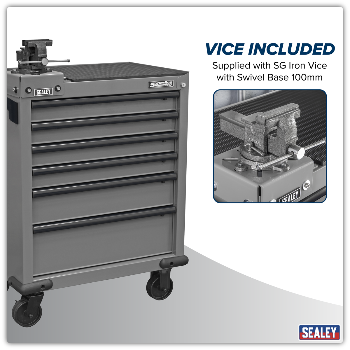 Sealey APMWS2COMBO Superline PRO® Rollcab 6 Drawer with SG Swivel Base 100mm Vice