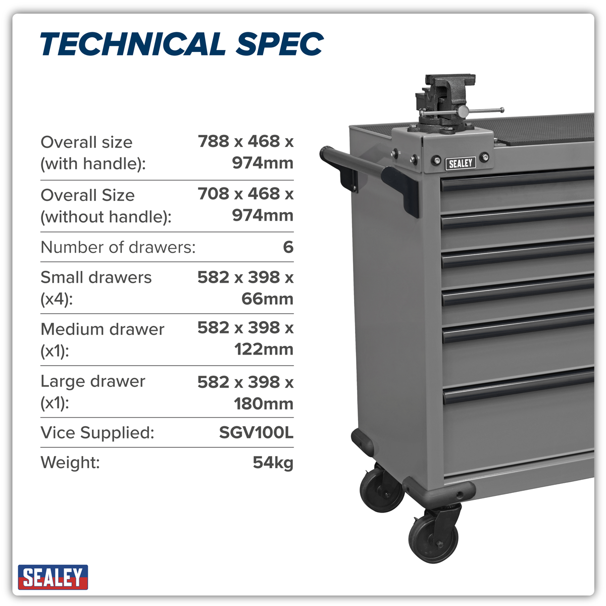 Sealey APMWS2COMBO Superline PRO® Rollcab 6 Drawer with SG Swivel Base 100mm Vice