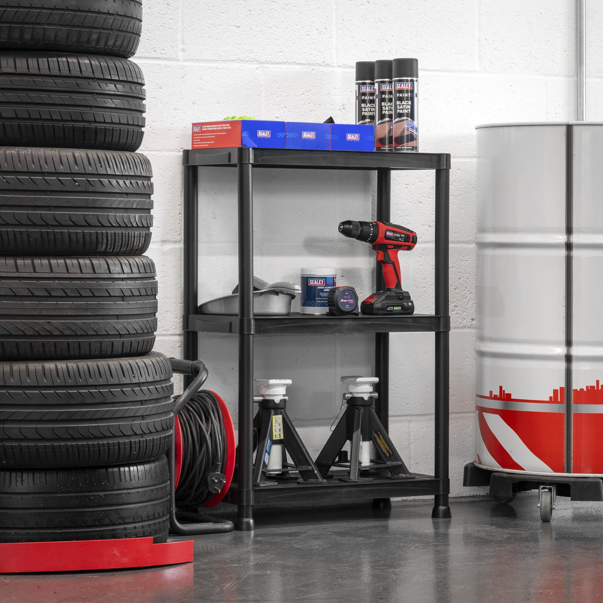 Sealey APPR3 Plastic Racking Unit with 3 Shelves 25kg Capacity Per Level