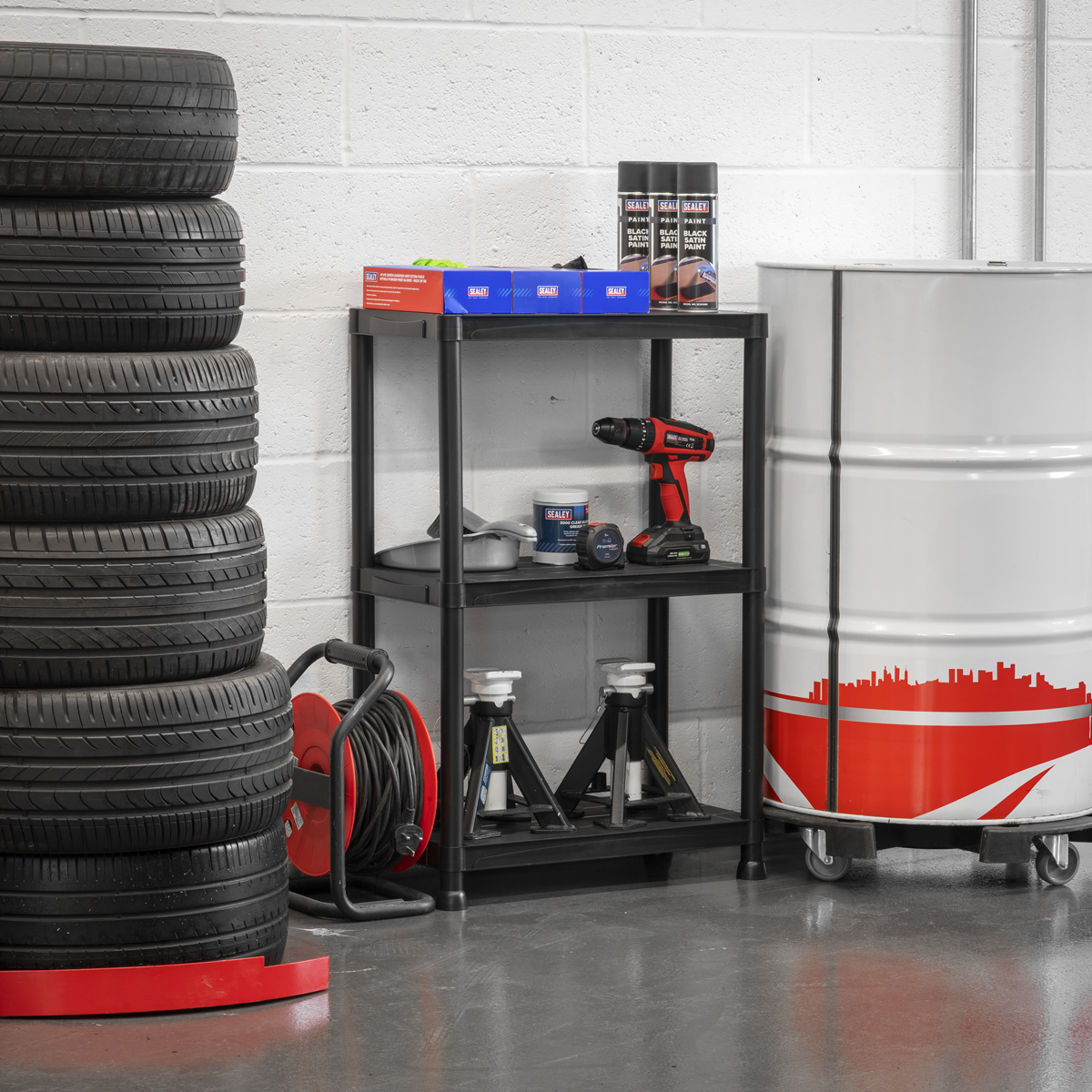 Sealey APPR3 Plastic Racking Unit with 3 Shelves 25kg Capacity Per Level