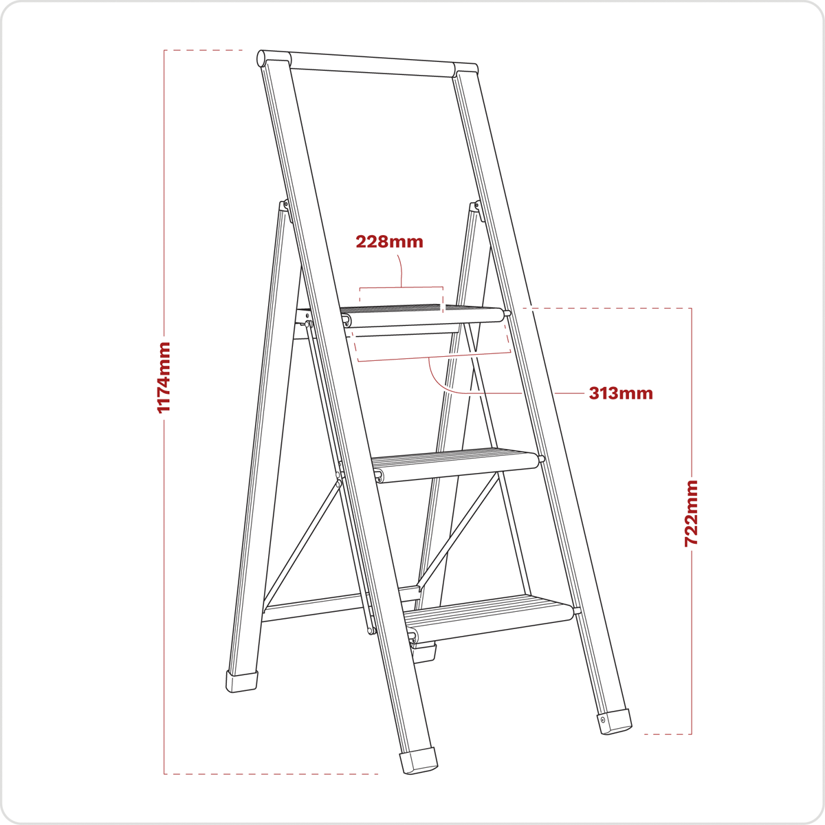 Sealey APSL3 Aluminium Professional Fold-Flat Step Ladder 3-Step 150kg Capacity - EN 14183