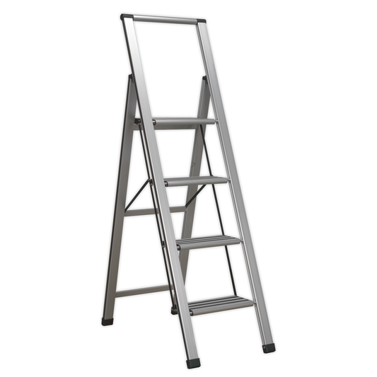 Sealey APSL4 Aluminium Professional Folding Step Ladder 4-Step 150kg Capacity - EN 1483