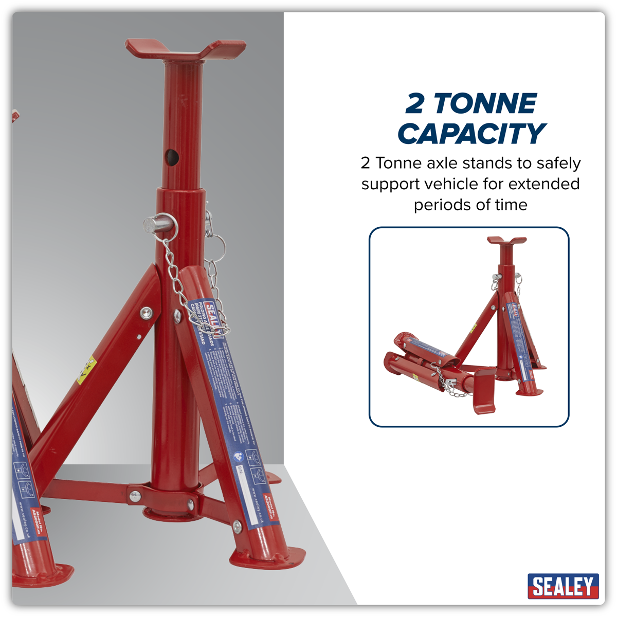 Sealey AS2000F Folding Type Axle Stands (Pair) 2 Tonne Capacity per Stand