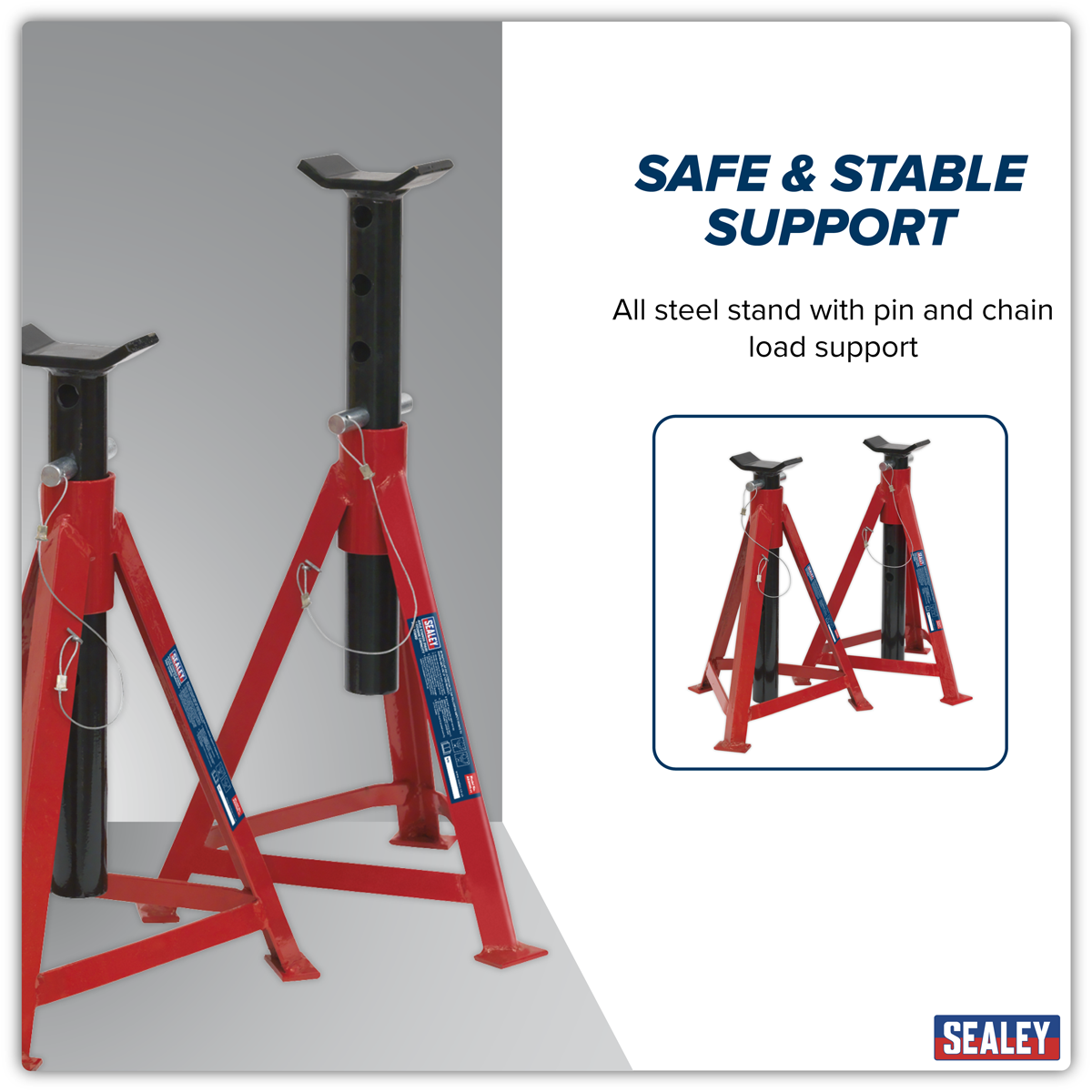 Sealey AS3000 Premier Axle Stands (Pair) 2.5 Tonne Capacity per Stand Medium Height