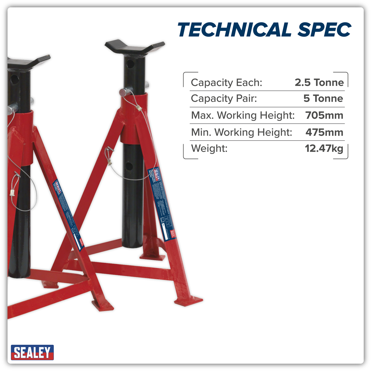 Sealey AS3000 Premier Axle Stands (Pair) 2.5 Tonne Capacity per Stand Medium Height