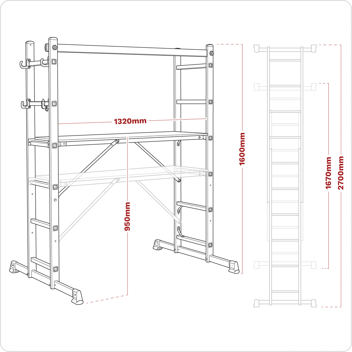 Sealey ASCL2 Scaffold Ladder 4-Way Aluminium - EN 131
