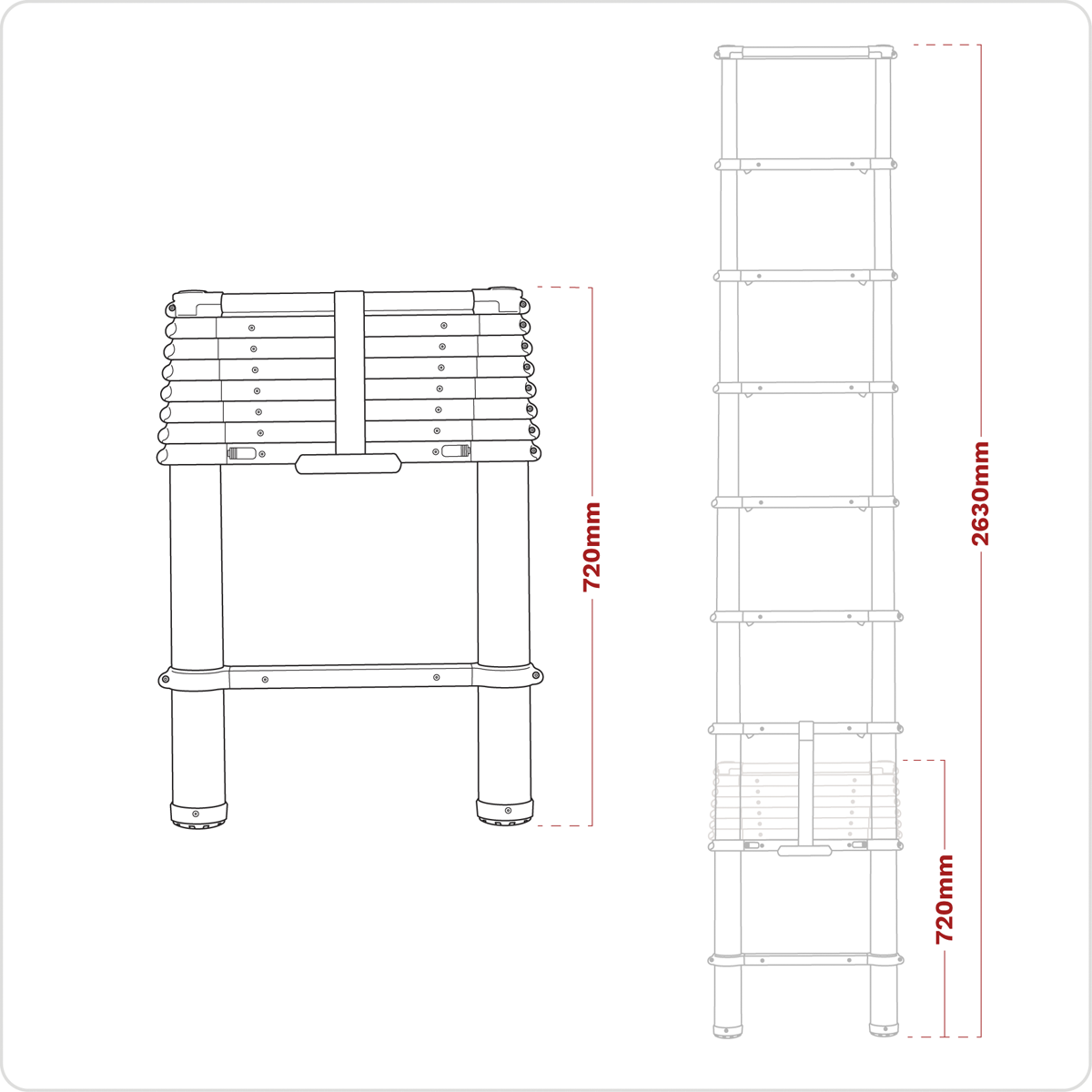 Sealey ATL09 Telescopic Ladder 9-Tread Aluminium - EN 131