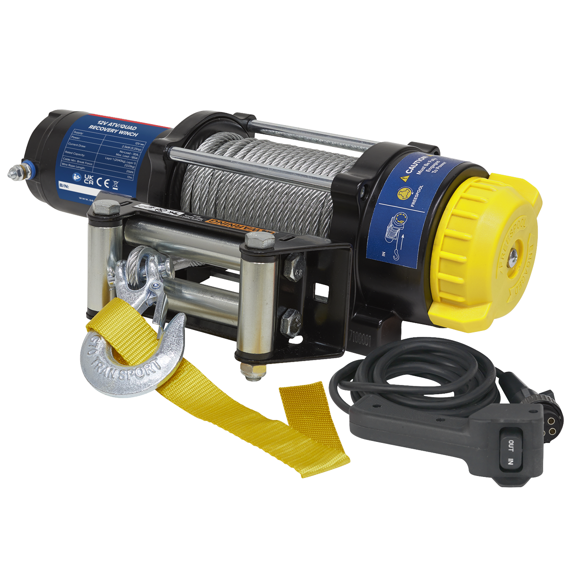 Sealey ATV2040 ATV/Quad Recovery Winch 2040kg (4500lb) Line Pull 12V