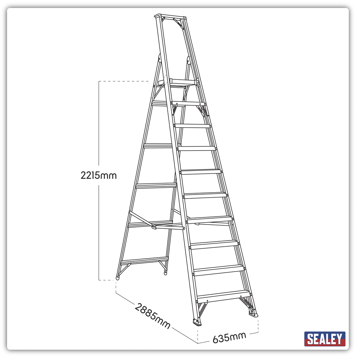 Sealey AXL10 Industrial Step Ladder 10-Tread Aluminium - EN 131