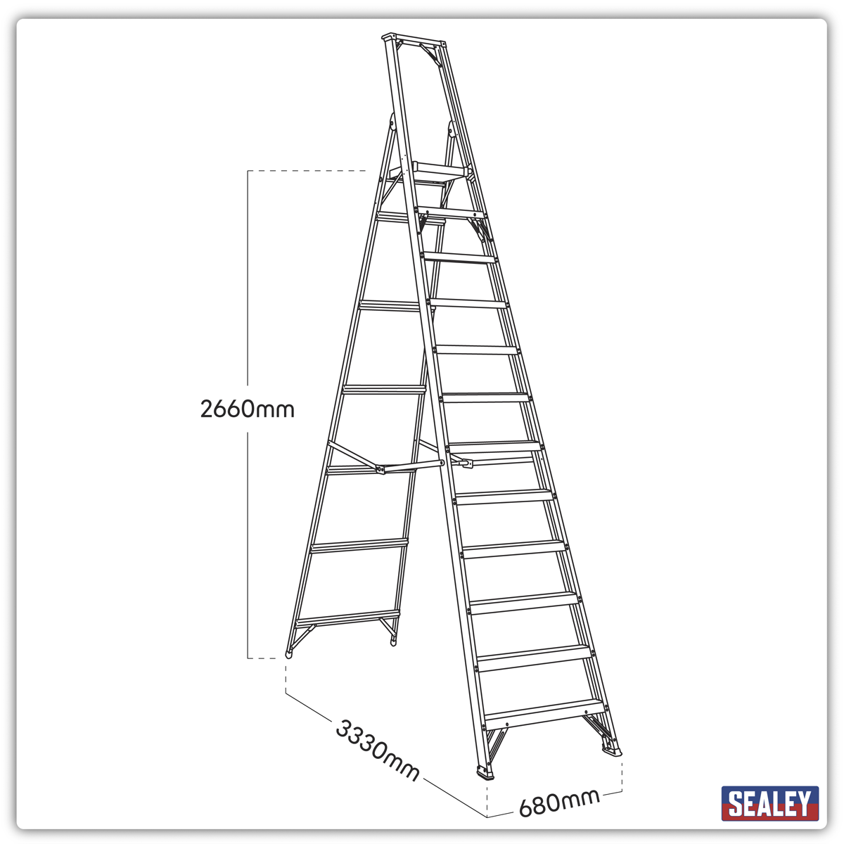 Sealey AXL12 Industrial Step Ladder 12-Tread Aluminium - BS EN 131