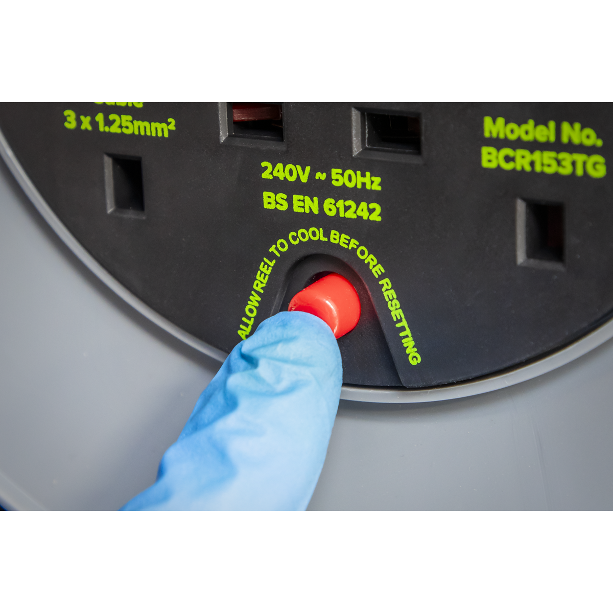 Sealey BCR153TG 15m Cable Reel with Thermal Trip 4 x 230V - Hi-Vis Green