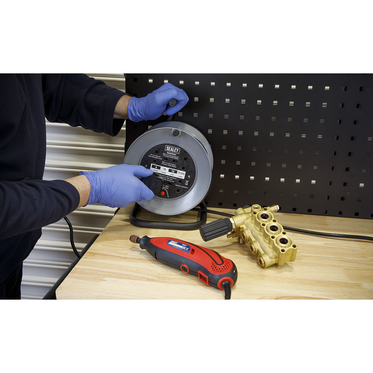 Sealey BCR153T 15m Cable Reel with Thermal Trip 4 x 230V