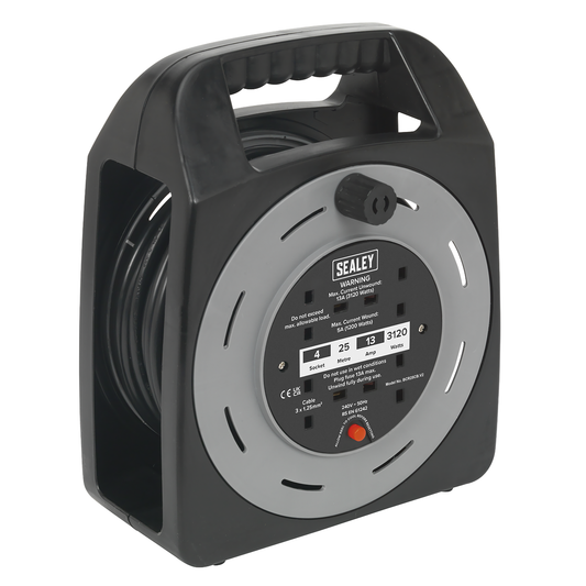Sealey BCR25CB 25m Box Type Cable Reel with Thermal Trip 4 x 230V