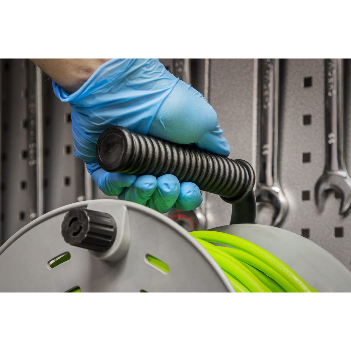 Sealey BCR50G 50m Cable Reel with Thermal Trip 4 x 230V - Hi-Vis Green