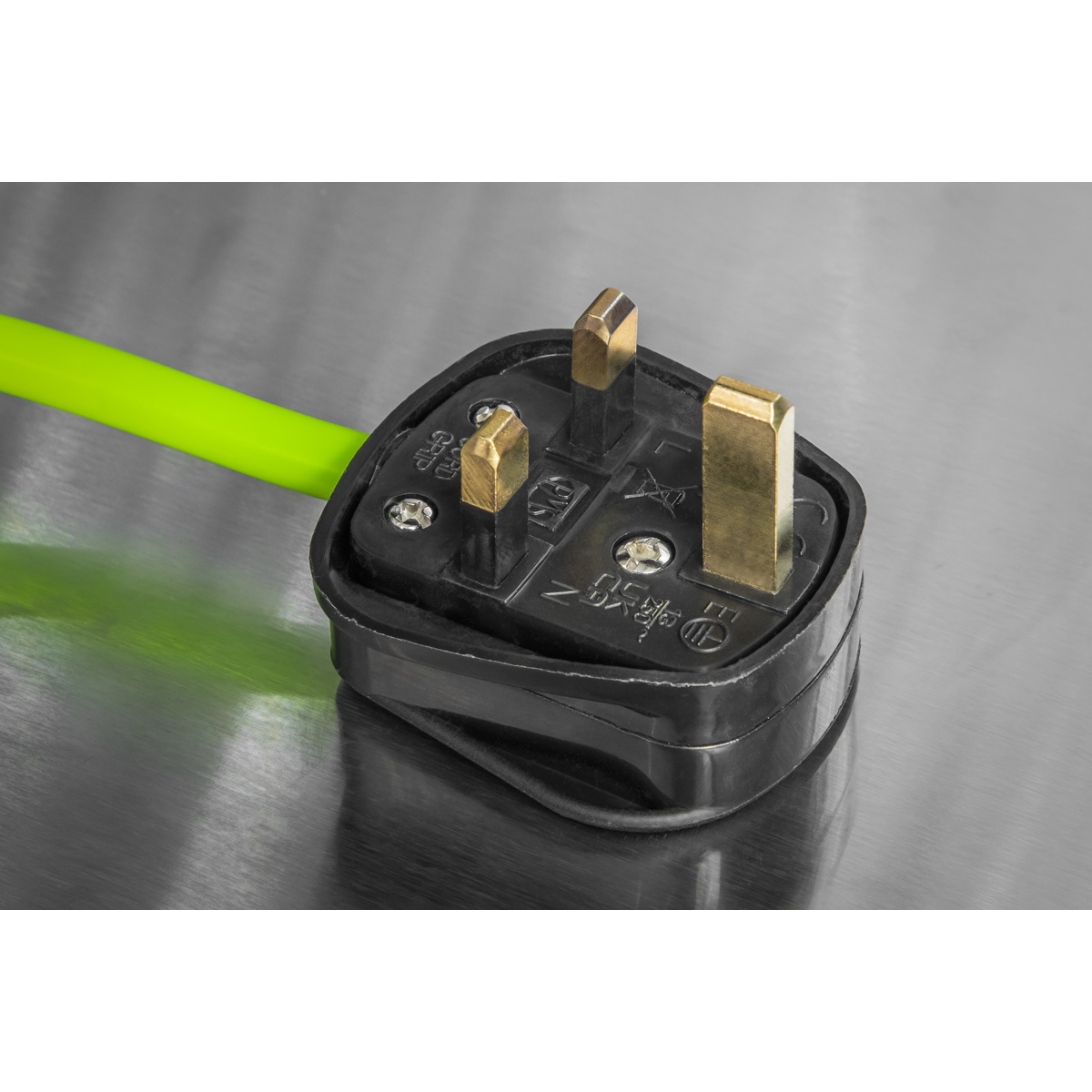 Sealey BCR50G 50m Cable Reel with Thermal Trip 4 x 230V - Hi-Vis Green