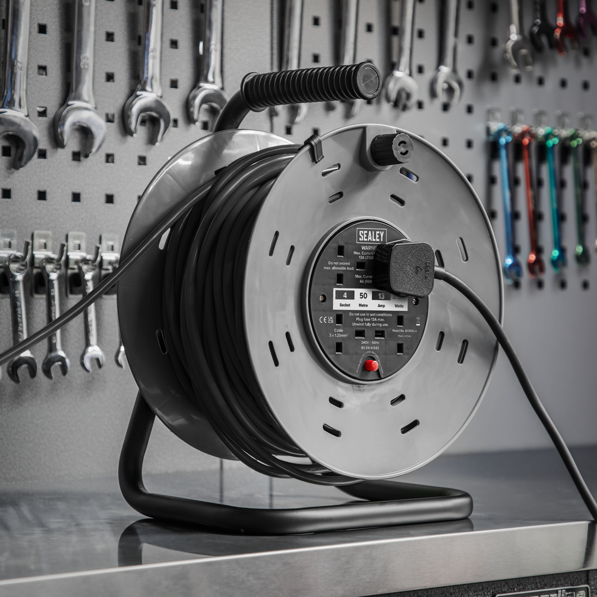 Sealey BCR50 50m Cable Reel with Thermal Trip 4 x 230V