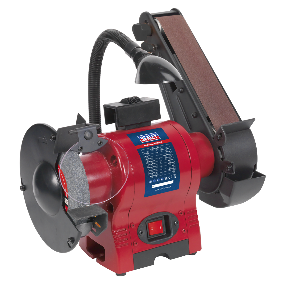 Sealey BG150BS 150mm Bench Grinder with 50mm Belt Sander & Worklight 250W/230V