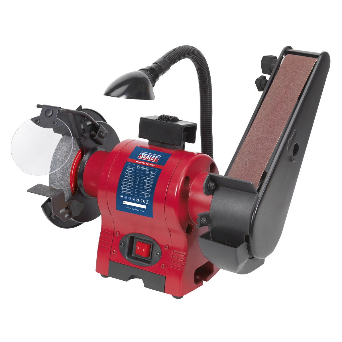 Sealey BG150BS 150mm Bench Grinder with 50mm Belt Sander & Worklight 250W/230V