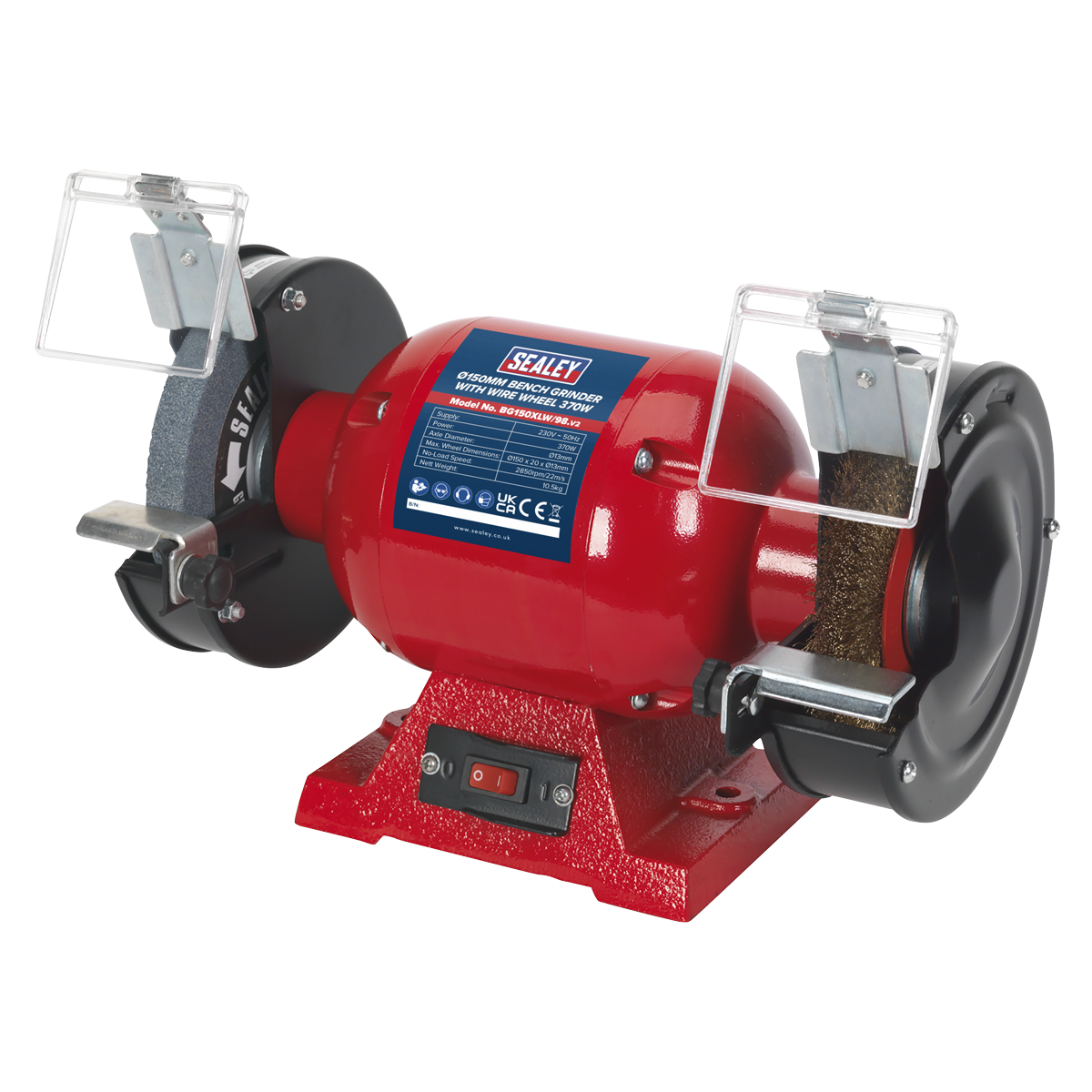 Sealey BG150XLW/98 150mm Bench Grinder with Wire Wheel 370W/230V