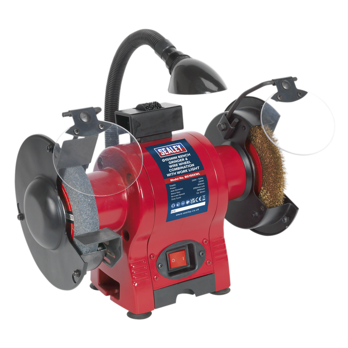 Sealey BG150XWL 150mm Bench Grinder & Wire Wheel Combination with Worklight 250W/230V