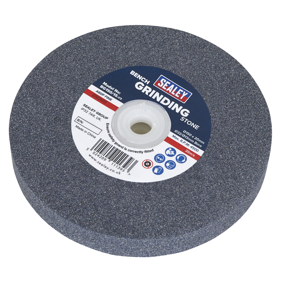 Sealey BG150/15 150 x 20mm Grinding Stone 32(13)mm Bore - A60P Fine
