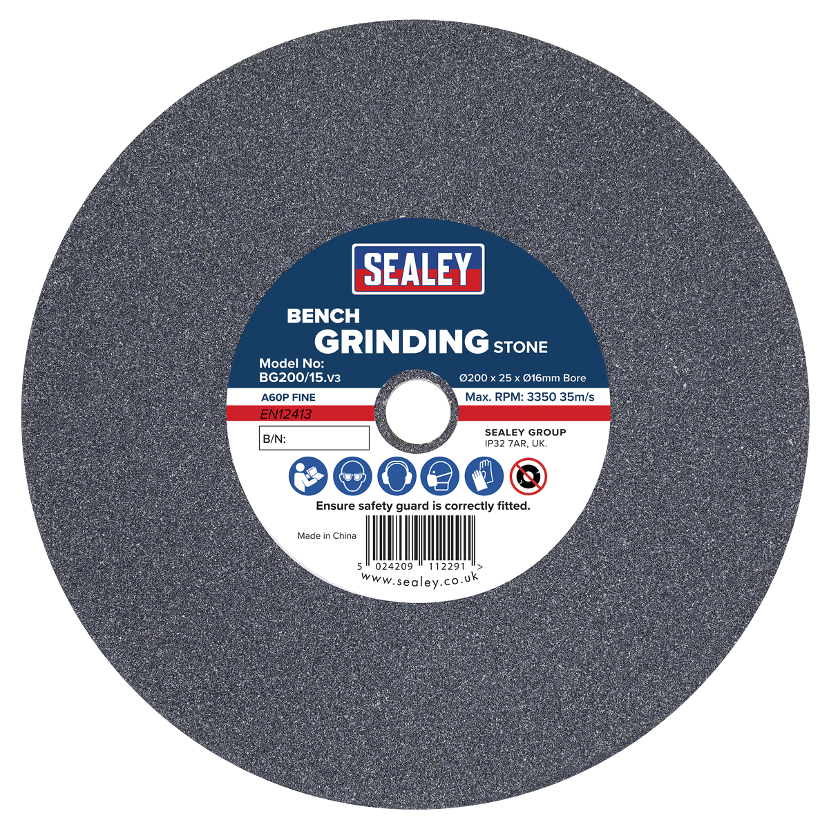 Sealey BG200/15 200 x 25mm Grinding Stone 16mm Bore - A60P Fine