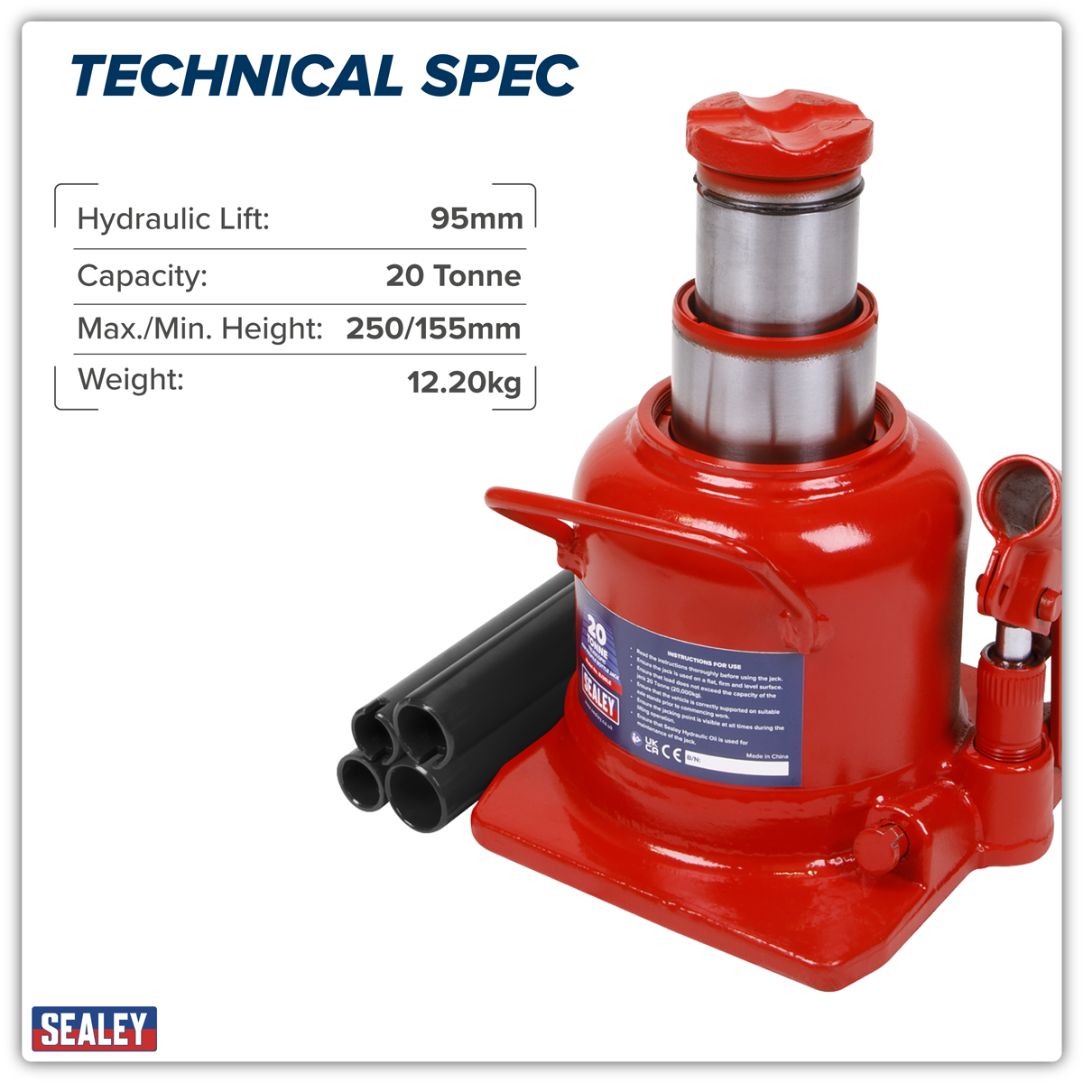 Sealey BJ20LE Low Profile Telescopic Bottle Jack 20 Tonne
