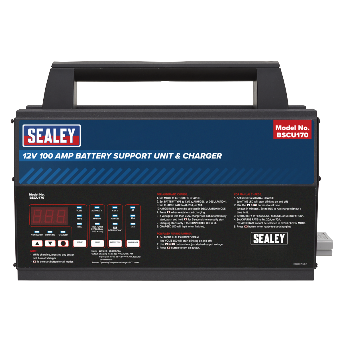 Sealey BSCU170 12V Battery Support Unit & Charger 100A