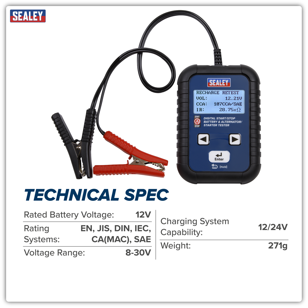 Sealey BT2011 Digital Start/Stop Battery & Alternator/Starter Tester 12/24V