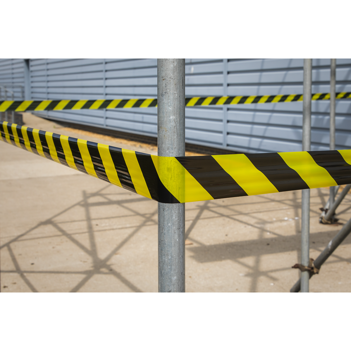 Sealey BTBY Non-Adhesive Hazard Warning Barrier Tape 80mm x 100m - Black/Yellow