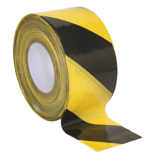 Sealey BTBY Non-Adhesive Hazard Warning Barrier Tape 80mm x 100m - Black/Yellow