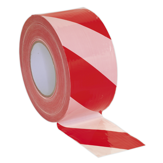 Sealey BTRW Non-Adhesive Hazard Warning Barrier Tape 80mm x 100m - Red/White