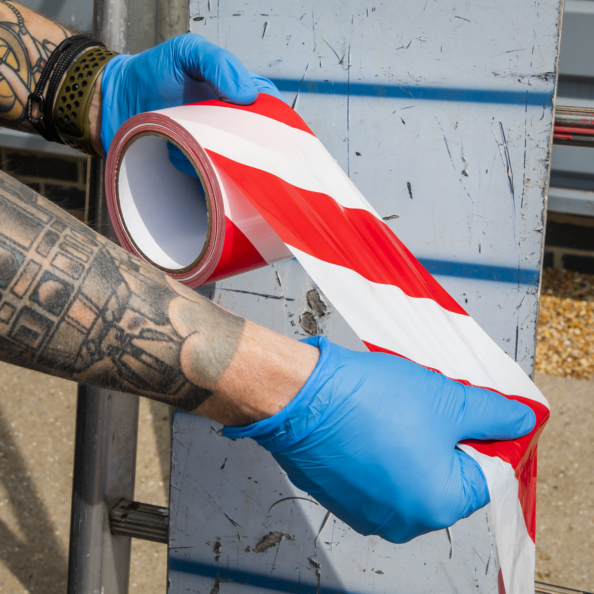Sealey BTRW Non-Adhesive Hazard Warning Barrier Tape 80mm x 100m - Red/White
