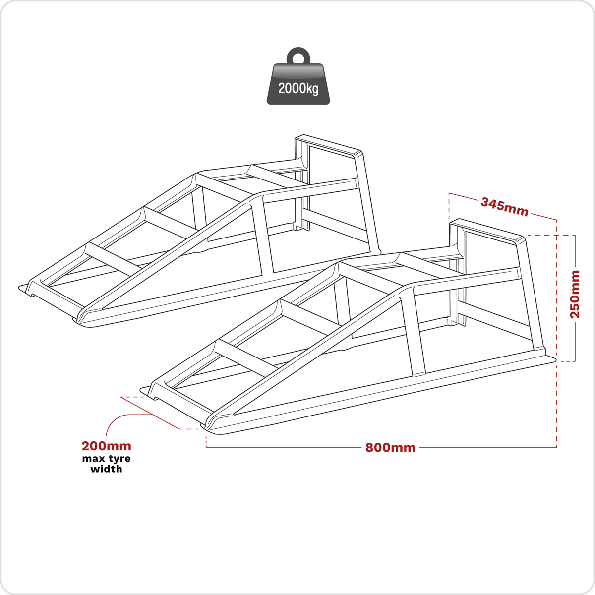 Sealey CAR2000 Car Ramps 1 Tonne Capacity per Ramp 2 Tonne Capacity per Pair