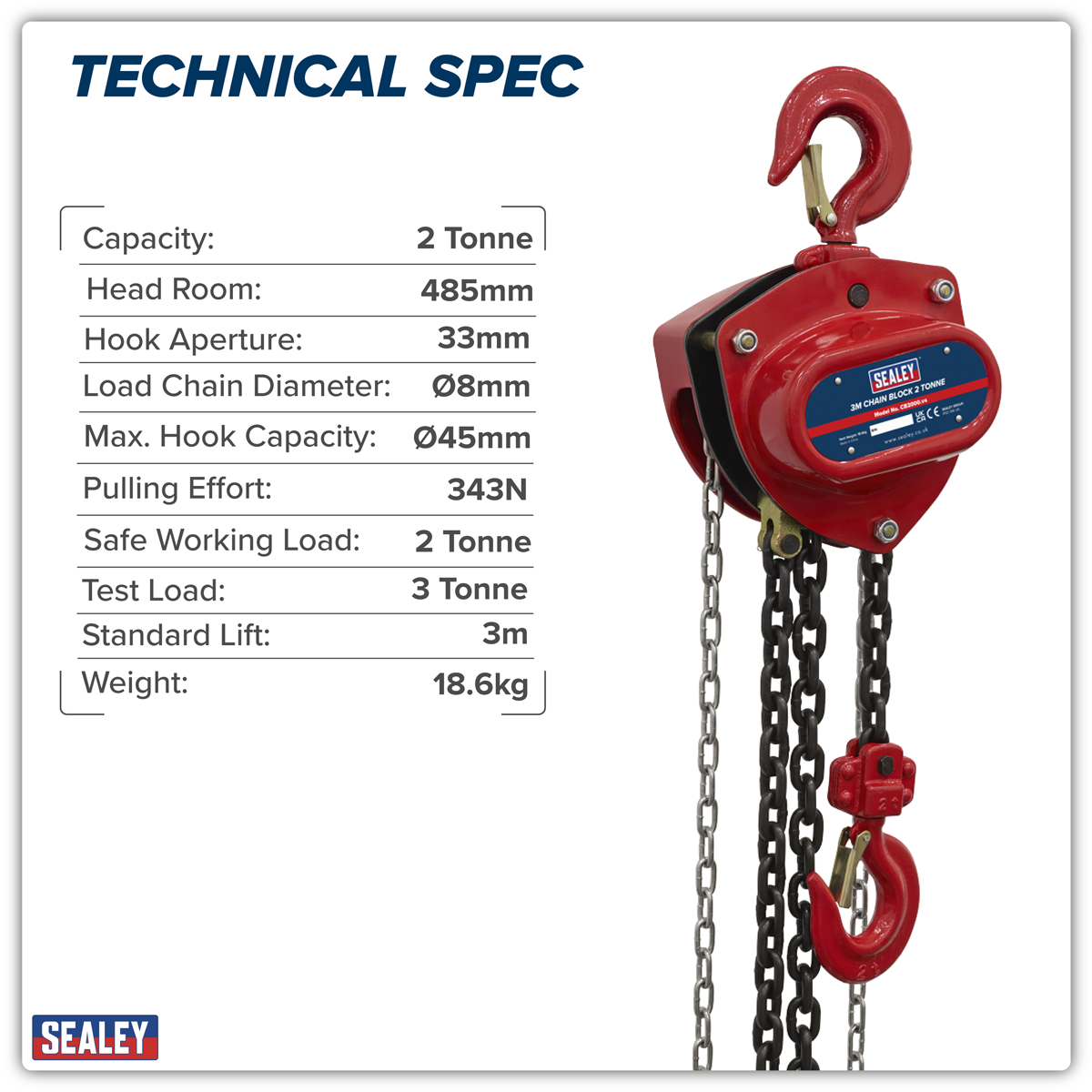 Sealey CB2000 3m Chain Block 2 Tonne