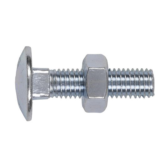 Sealey CBN1040 Zinc Plated Coach Bolt & Nut M10 x 40mm, DIN 603 - Pack of 50