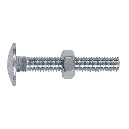 Sealey CBN640 Zinc Plated Coach Bolt & Nut M6 x 40mm, DIN 603 - Pack of 100