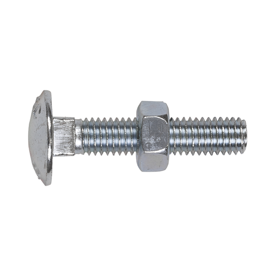 Sealey CBN840 Zinc Plated Coach Bolt & Nut M8 x 40mm, DIN 603 - Pack of 50