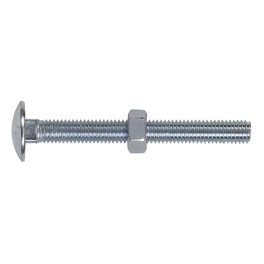 Sealey CBN875 Zinc Plated Coach Bolt & Nut M8 x 75mm, DIN 603 - Pack of 50
