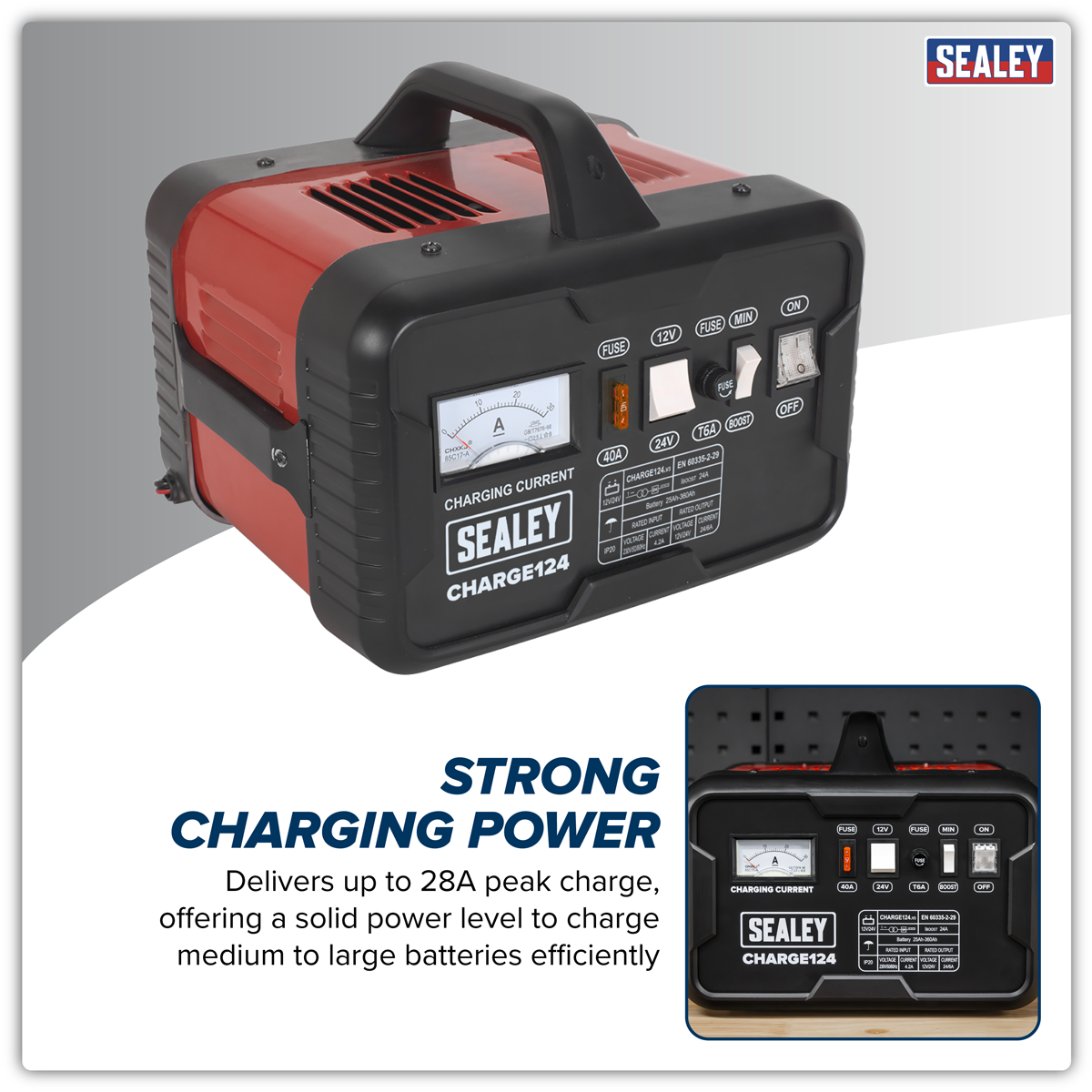 Sealey CHARGE124 12/24V Battery Charger 28A 230V