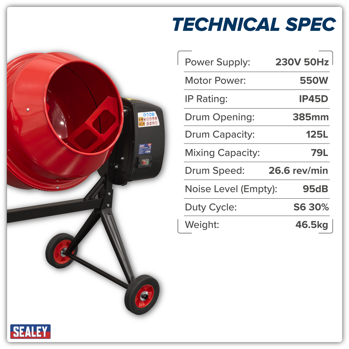 Sealey CMX125 125L Cement Mixer 550W/230V