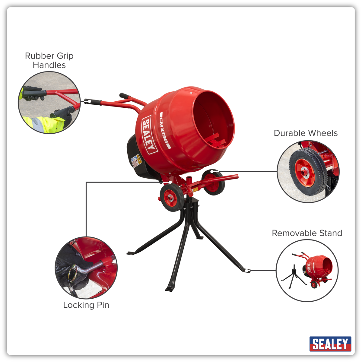 Sealey CMX135 135L Cement Mixer with Stand 550W