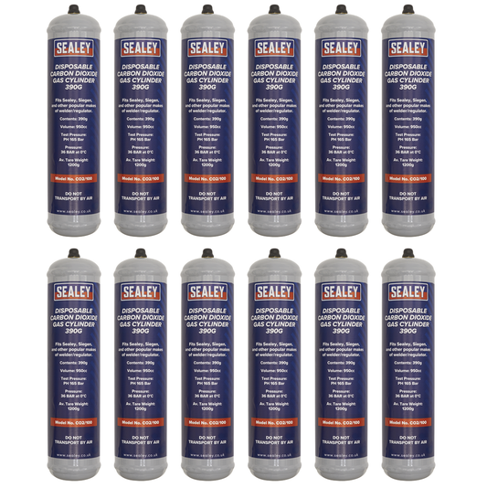 Sealey CO2/100/12 Disposable Carbon Dioxide Gas Cylinder 390g - Box of 12