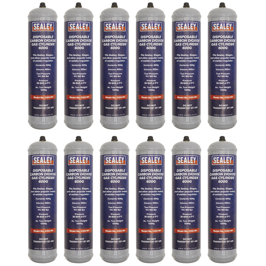 Sealey CO2/101/12 Disposable Carbon Dioxide Gas Cylinder 600g - Box of 12